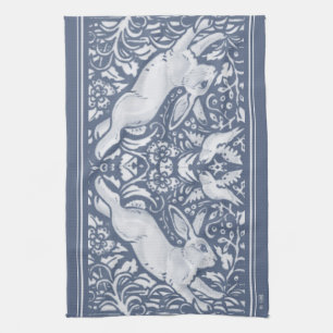 Linge De Cuisine Denim Blue Leaping lapin Bird Floral Woodland Kit