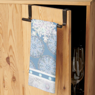 Linge De Cuisine Dentelle en céramique bleu & flocon de neige