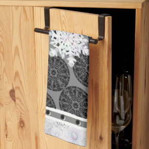 Linge De Cuisine Dentelle en céramique noir & flocon de neige