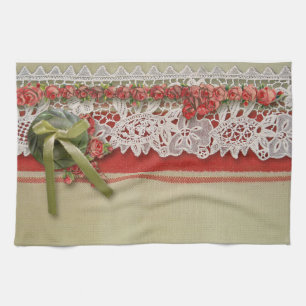 Linge De Cuisine Dentelle Rose Antique Rouge Rustique Burlap Victor