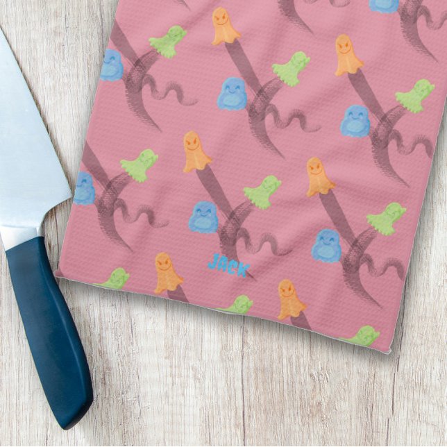 Linge De Cuisine Des fantômes de charme, personnalisables, roses (Charming ghosts, customisable, on pink kitchen towel
)