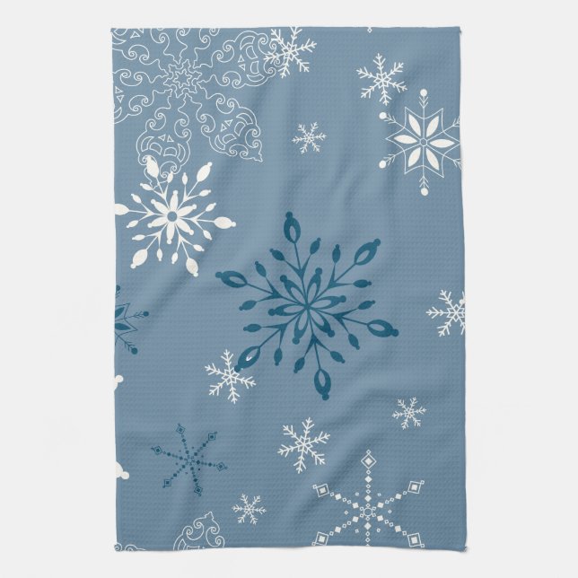 Linge De Cuisine Des flocons de neige sur un arrière - plan bleu (Vertical)