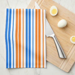 Linge De Cuisine Design bandes verticales orange bleu blanc