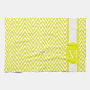 Linge De Cuisine Design Chevron élégant citron avec monogramme