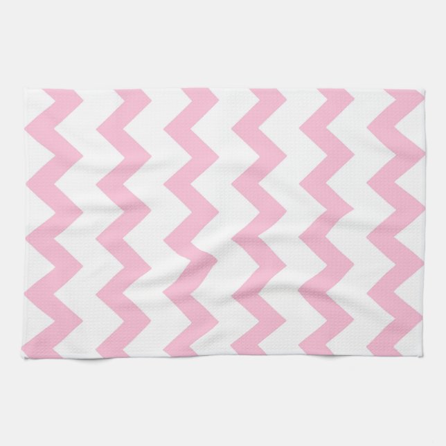 Linge De Cuisine Design de chevrons en zigzag rose et blanc (Horizontal)