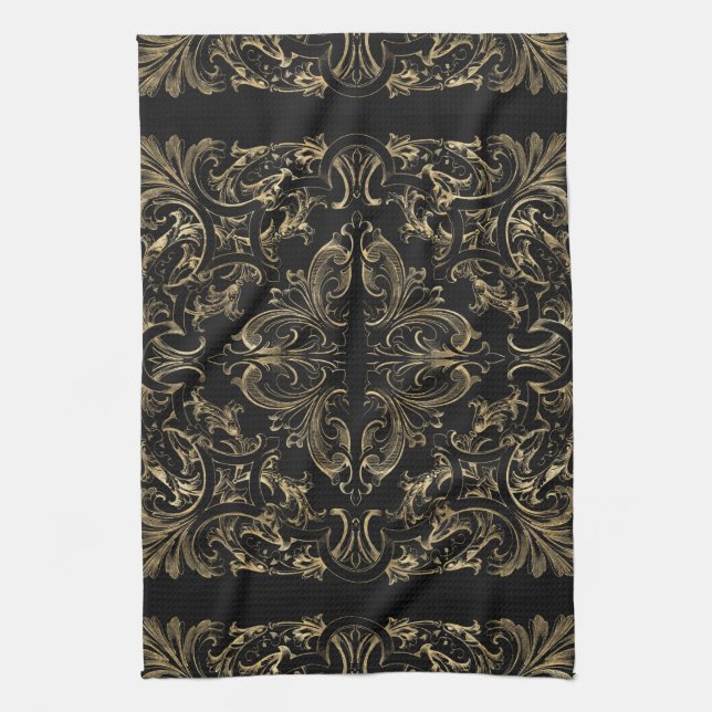 Linge De Cuisine Design élégant Art Déco Black Gold (Vertical)