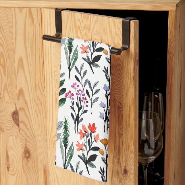 Linge De Cuisine Design floral féminin mignon motif Folige blanc (Pliage en tiers)