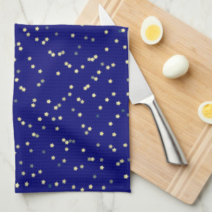 Linge De Cuisine Design Gold Star sur Blue