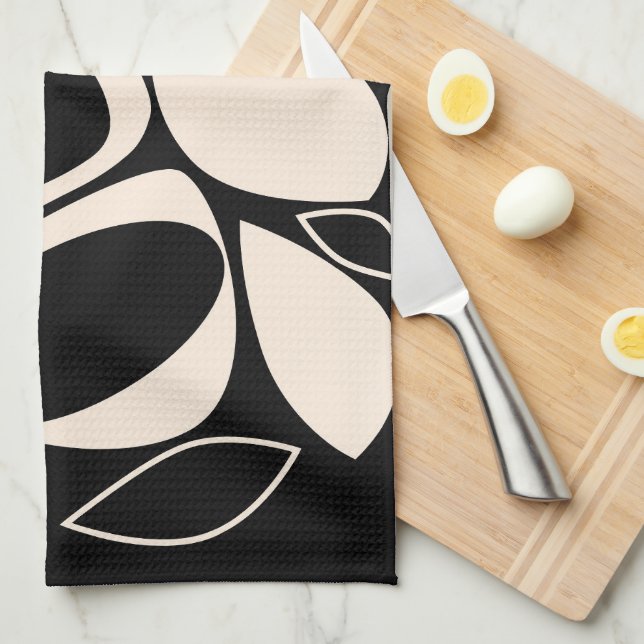 Linge De Cuisine Design moderne Black Cream Abstrait Motif (Quart Plié)