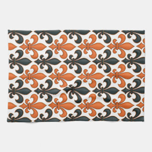 Linge De Cuisine Design Motif Orange noir baroque Fleur-de-lis