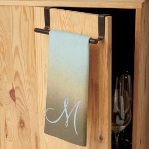 Linge De Cuisine Design tendance Monogram Ombre Blue Brown