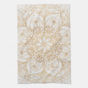Linge De Cuisine Design tendance or floral Mandala Marble