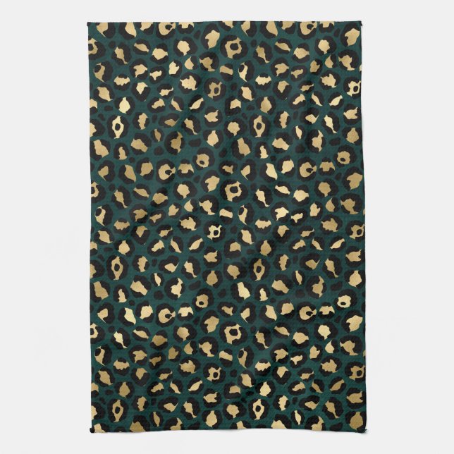 Linge De Cuisine Design turquoise et Gold Leopard Series 1 (Vertical)