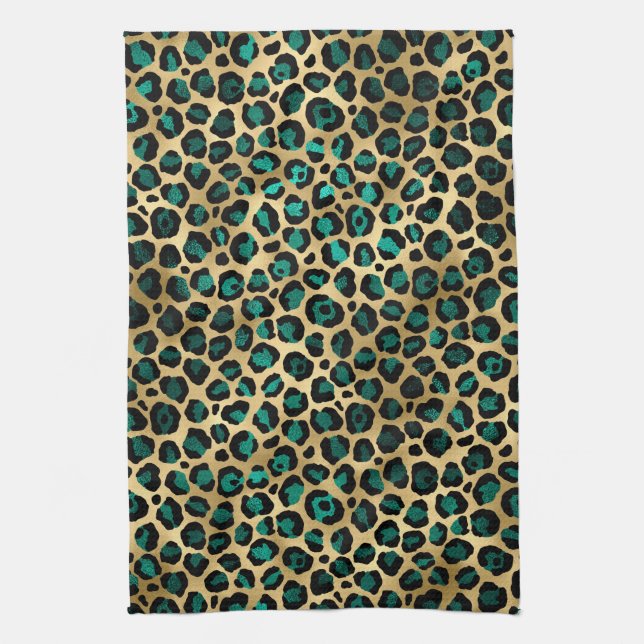 Linge De Cuisine Design turquoise et Gold Leopard Series 14 (Vertical)