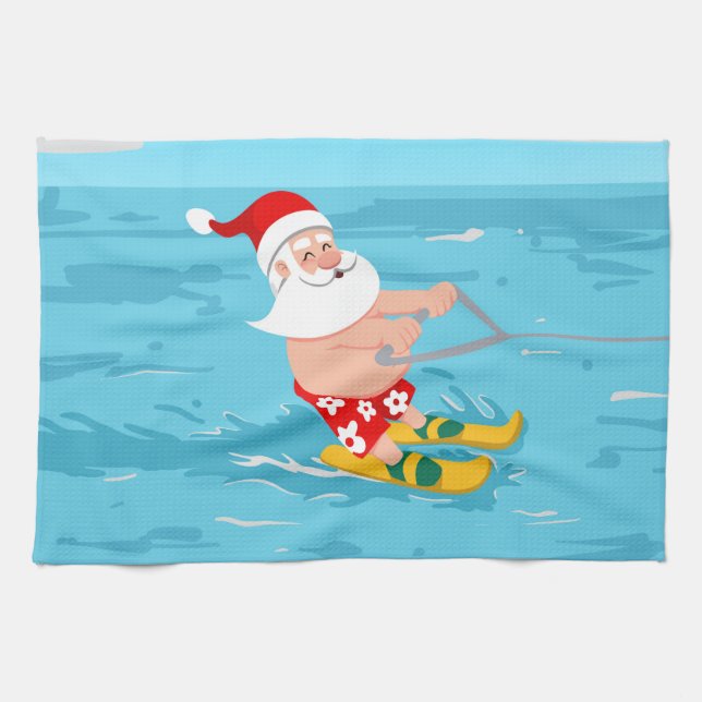Linge De Cuisine Dessin animé Santa Claus water skiing (Horizontal)
