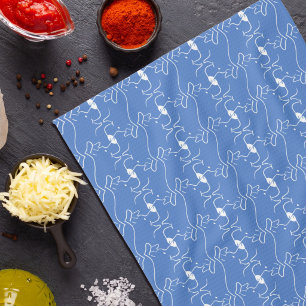 Linge De Cuisine Dessin au trait tête de chien moderne bleu blanc