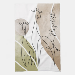 Linge De Cuisine Dessin d'art en ligne continue minimaliste Giraffe