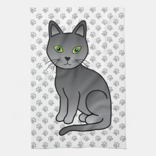 Linge De Cuisine Dessin de chat bleu russe illustrant & pattes
