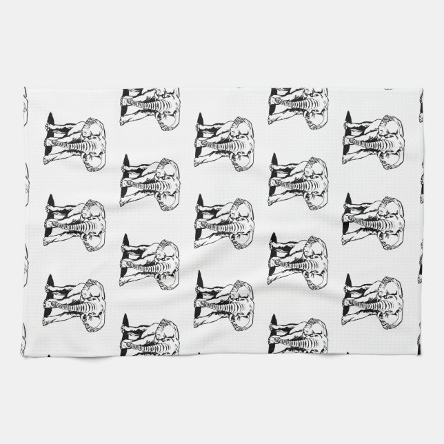 Linge De Cuisine Dessin de ligne d'éléphant noir mignon monogramme (Horizontal)