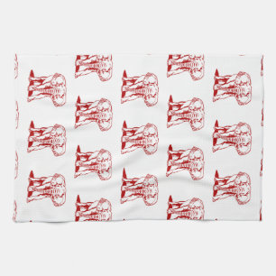 Linge De Cuisine Dessin de ligne rouge foncé monogramme