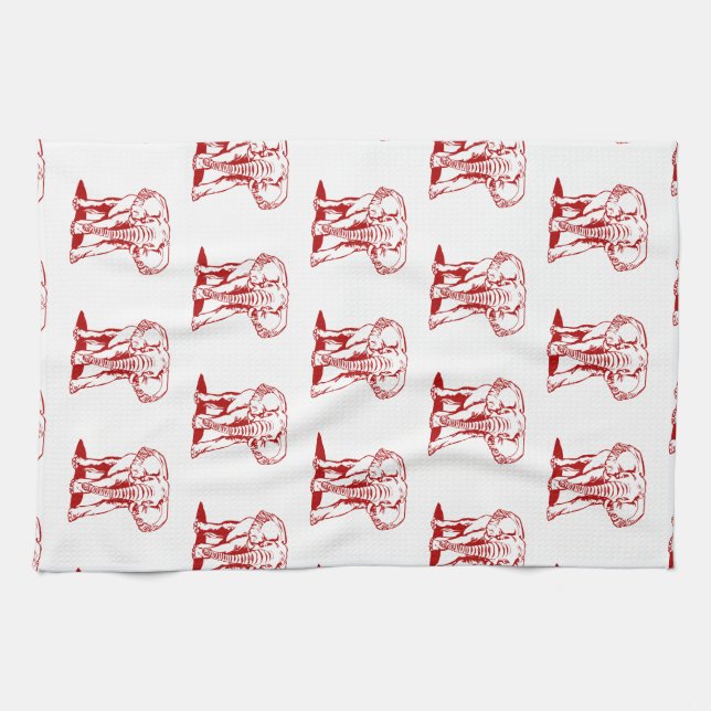 Linge De Cuisine Dessin de ligne rouge foncé monogramme (Horizontal)