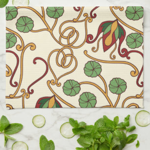 Linge De Cuisine dessin floral inspiré de l'Art nouveau