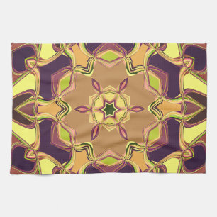 Linge De Cuisine Dessin Mandala Fleur jaune violet et orange