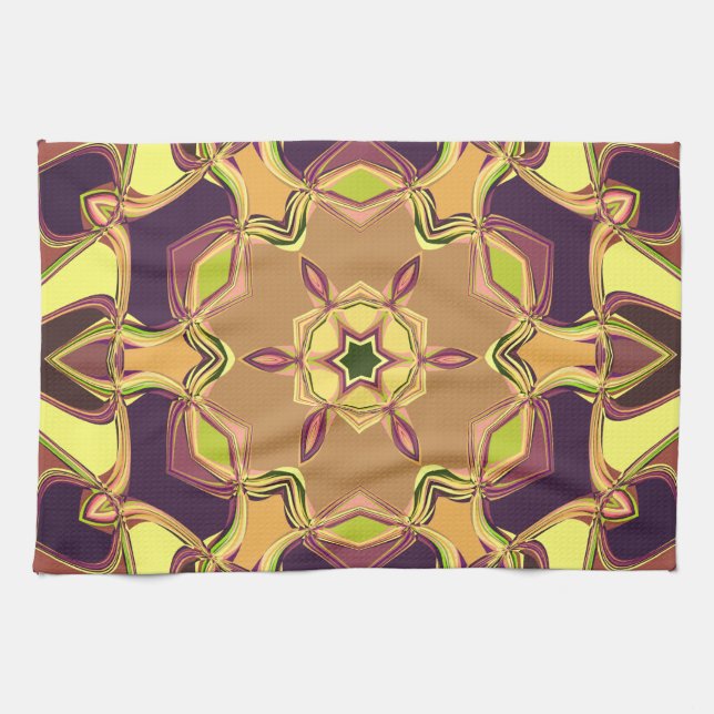 Linge De Cuisine Dessin Mandala Fleur jaune violet et orange (Horizontal)