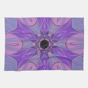 Linge De Cuisine Dessin Mandala Flower violet rose et bleu
