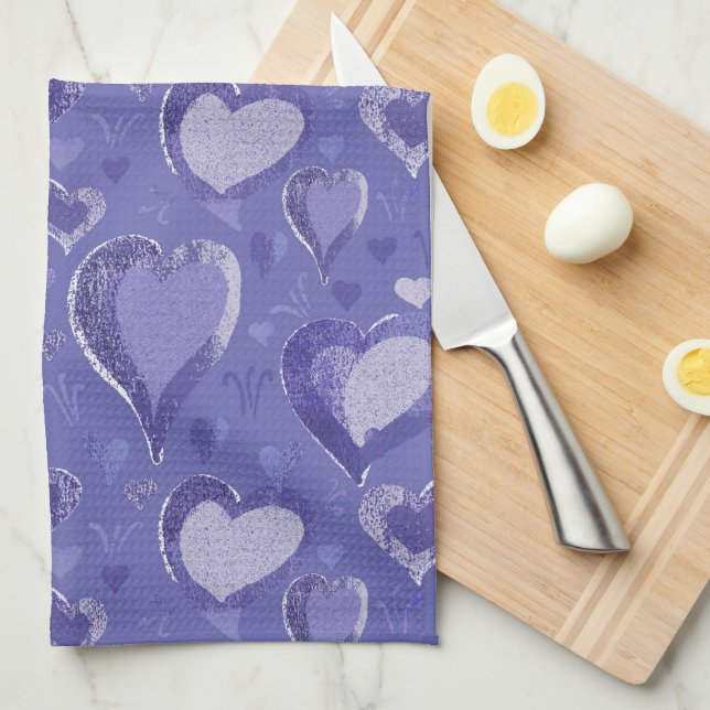 Linge De Cuisine Dessin Motif de coeur violet (Quart Plié)