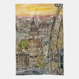 Linge De Cuisine Destinations Aquarelle Big Ben & London Eye