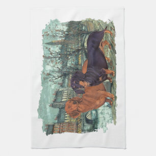 Linge De Cuisine Deux Dachshunds en ville