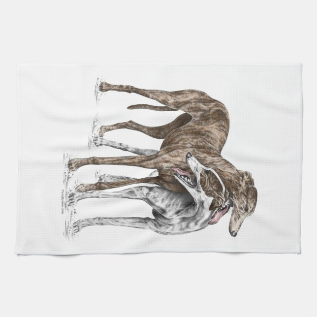 Linge De Cuisine Deux Greyhound Friends Dog Art (Horizontal)