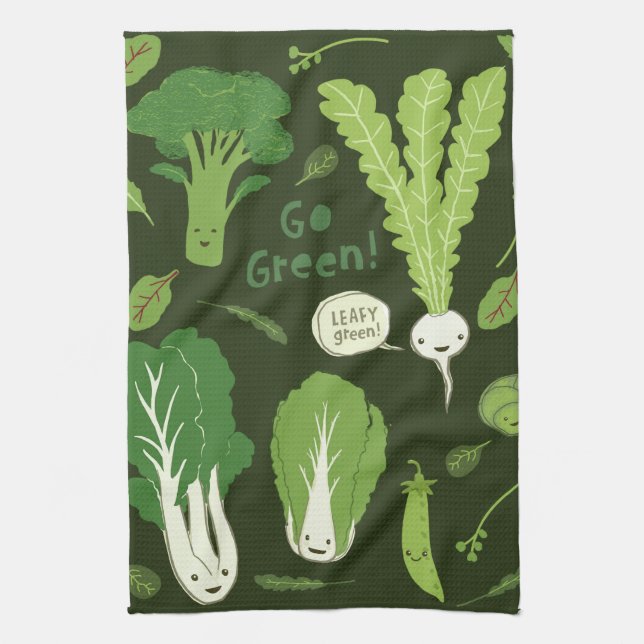 Linge De Cuisine DEVENEZ ÉCOLO ! (Vert feuilles !) Heureux Légumes (Vertical)