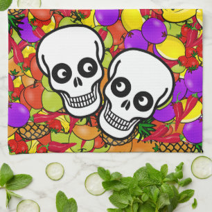 Linge De Cuisine Dia De Los Muertos - Happy Couple W/Fruit
