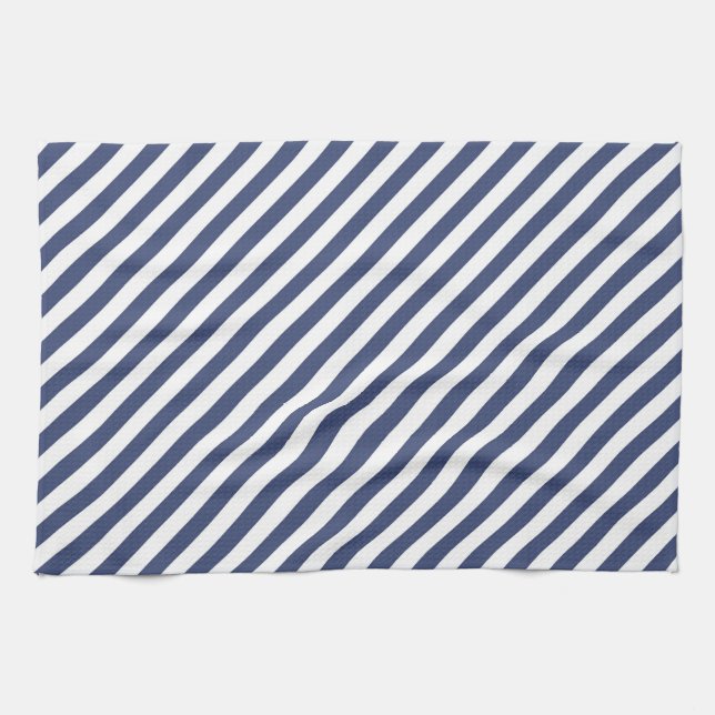 Linge De Cuisine Diagonal navy blue and white stripes pattern (Horizontal)