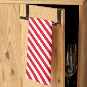 Linge De Cuisine Diagonale festive blanc et rouge rayé