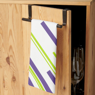 Linge De Cuisine Diagonales en vert citron vert et violet
