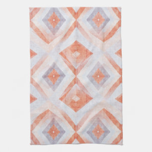 Linge De Cuisine Diamant Rustique Géométrique en Terracotta et Bleu