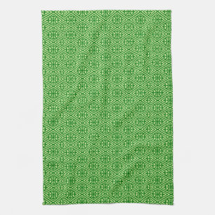 Linge De Cuisine Diamants damassés médiévaux, vert de pin foncé