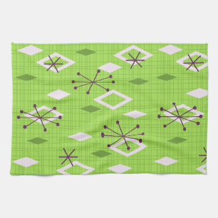 Linge De Cuisine Diamants Fleuris de Style Milieu de Siècle Chartre