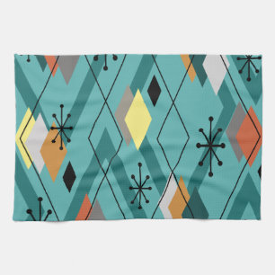 Linge De Cuisine Diamants modernes du milieu du siècle Turquoise