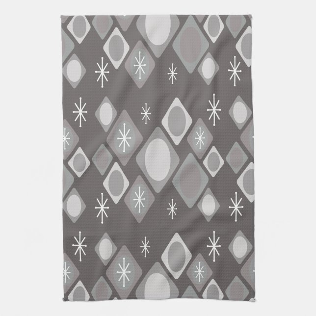 Linge De Cuisine Diamants Ovales Starbursts gris foncé (Vertical)