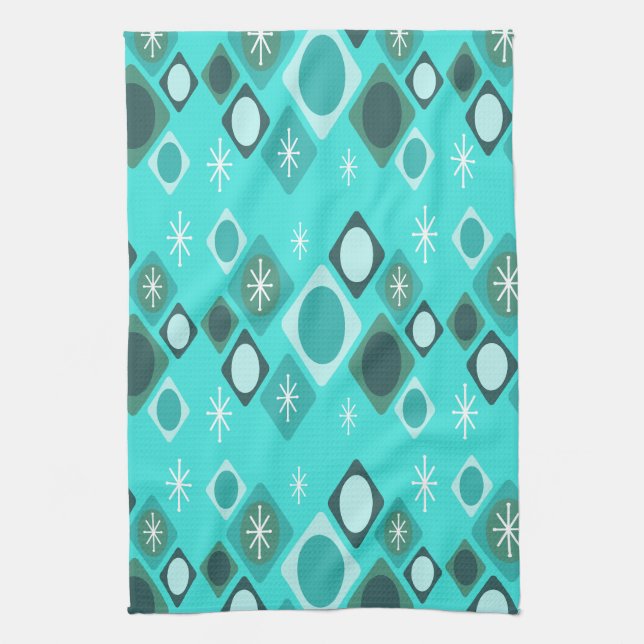 Linge De Cuisine Diamants Ovales Starbursts Turquoise (Vertical)