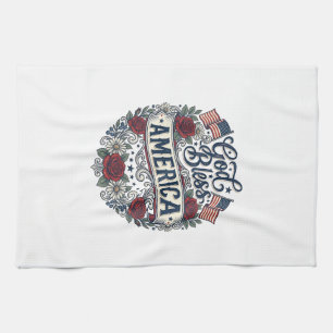 Linge De Cuisine Dieu Bénisse l'Amérique Floral Patriotique Vintage