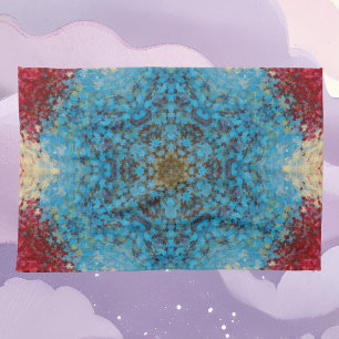 Linge De Cuisine Digital Mandala bleu rouge et jaune