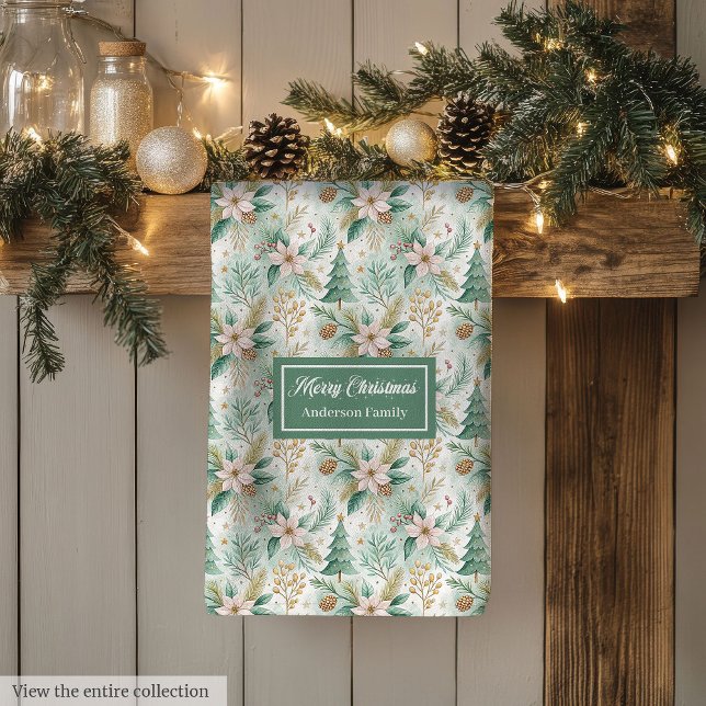 Linge De Cuisine Dill Green and Gold Kitchen Towel Christmas Floral (Dill Green and Gold Kitchen Towel Christmas Floral)