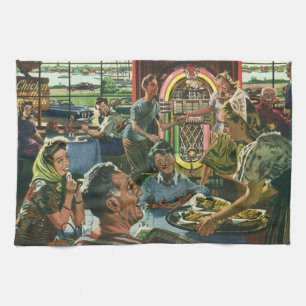 Linge De Cuisine Dîner de famille vintage dans un diner avec un juk