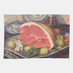 Linge De Cuisine Dîner vintage de jambon avec haricots verts et pom