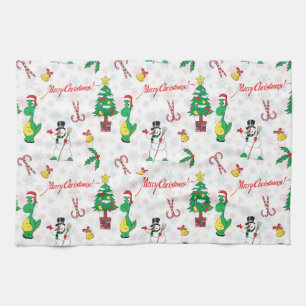 Linge De Cuisine dinosaure de Noël et bonhomme de neige